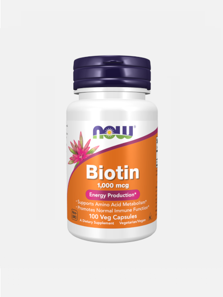 NOW FOODS Biotina (Vitamina B7) 1000 mcg - 100 Cápsulas Vegetais | Cabelo, Pele e Unhas Saudáveis | Suporte ao Metabolismo