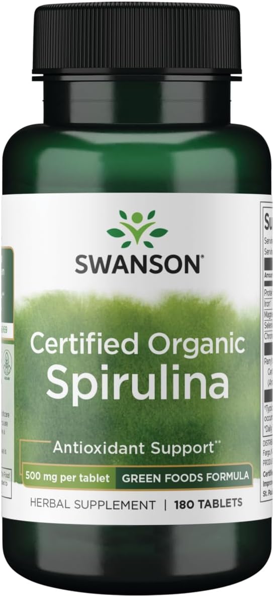 SWANSON Spirulina 500mg - 180 Comprimidos | Superalimento Verde Rico em Proteína, Vitaminas e Desintoxicação