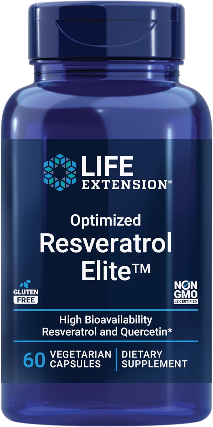 LIFE EXTENSION Resveratrol Elite™ Otimizado 40mg (Trans-Resveratrol) + Bio-Quercetina | 60 Cápsulas Vegetais | Longevidade e Anti-Idade