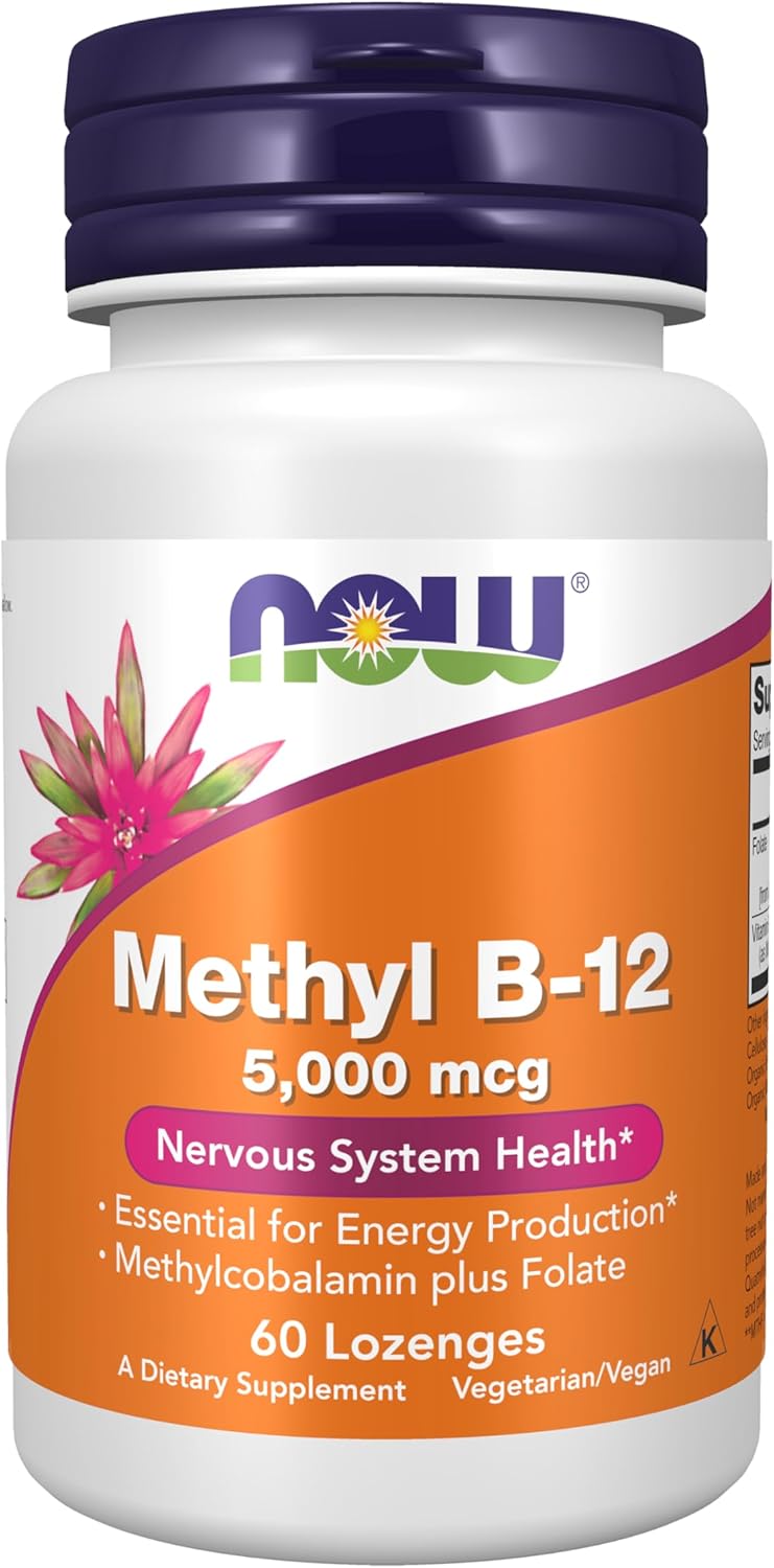 NOW FOODS Methyl B-12 5000 mcg (Metilcobalamina) - 60 Comprimidos Mastigáveis | Energia e Saúde do Sistema Nervoso