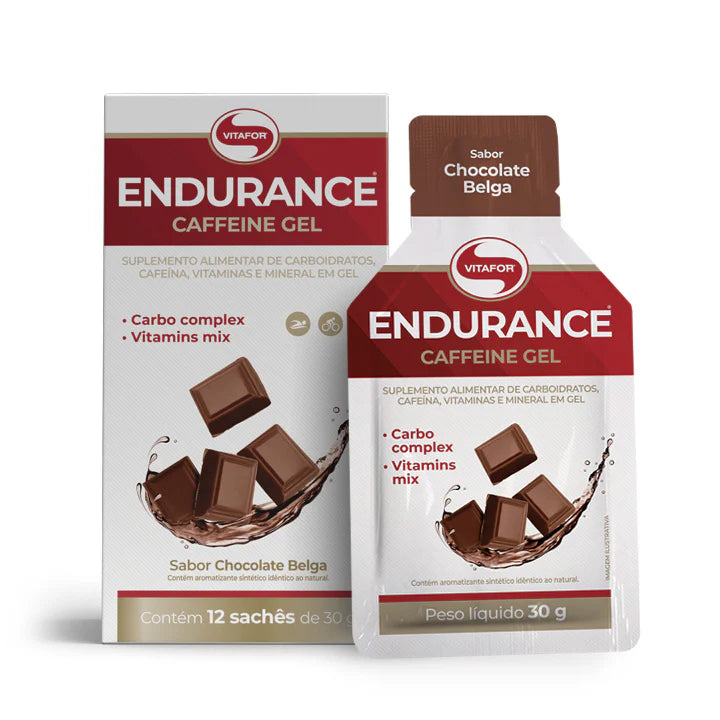 Endurance Caffeine Gel Vitafor - 12 Sachês de 30g Sabor Chocolate Belga