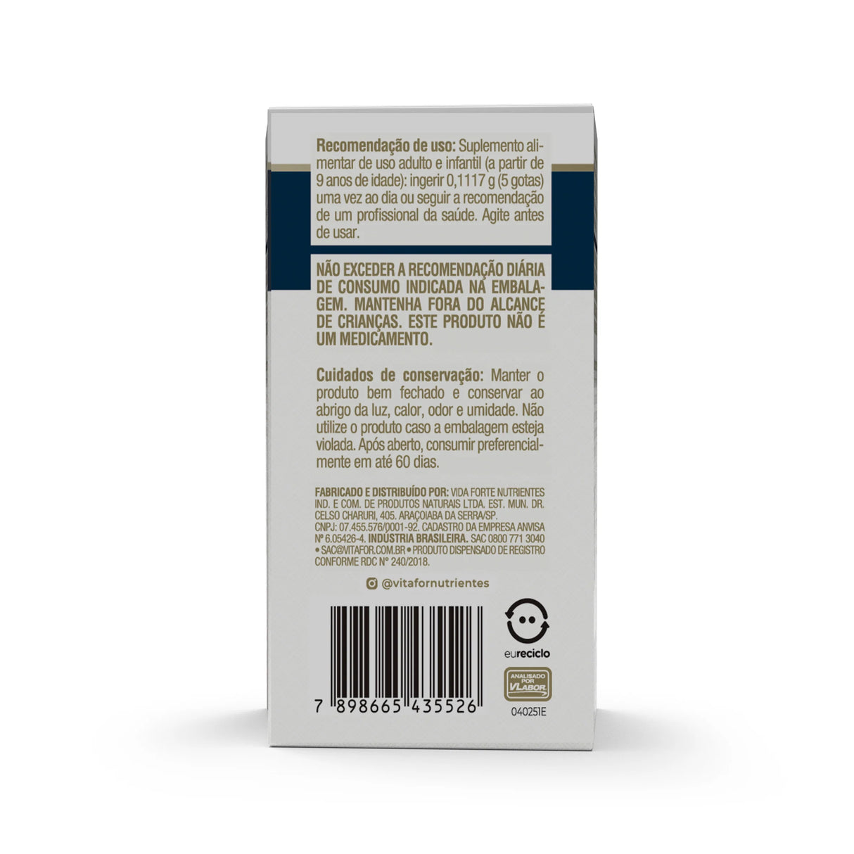 Vita D3 + K2 Vitafor - 20ml Sabor Menta