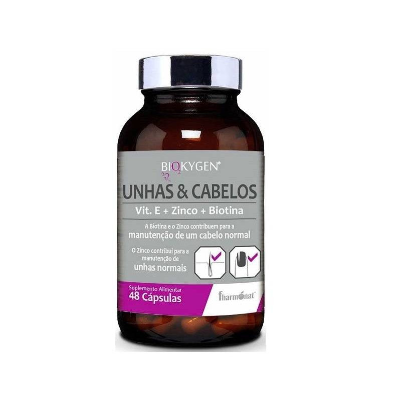FHARMONAT Biokygen Unhas & Cabelos - 48 Cápsulas | Fórmula Reforçada com Biotina, Cistina e Zinco para Crescimento e Força