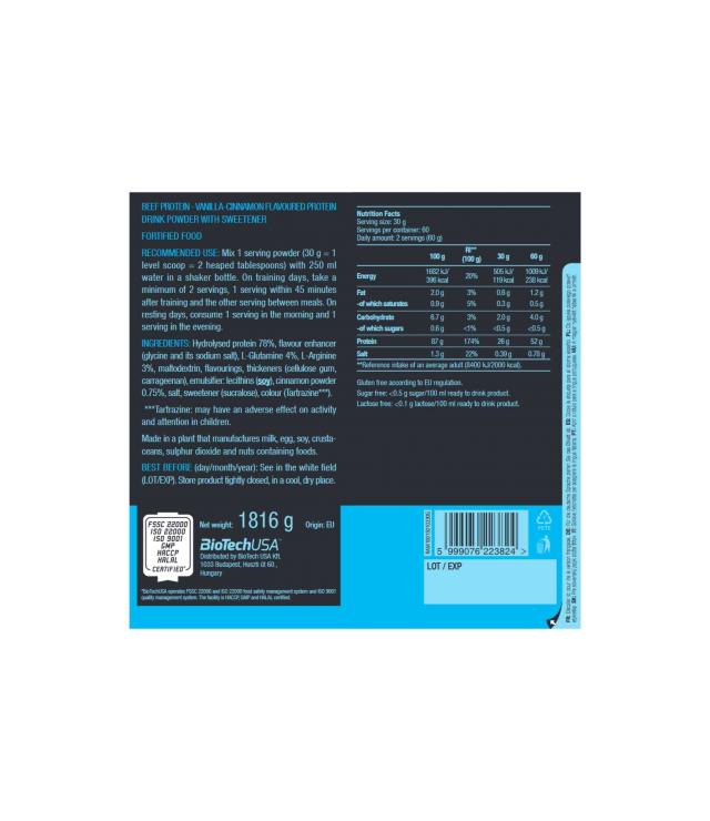 Beef Protein Biotech - 1816g Sabor Baunilha e Canela