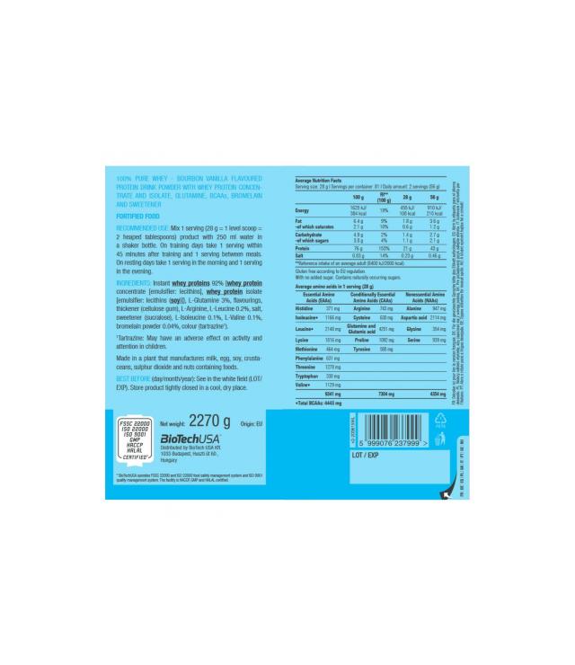 100% Pure Whey Biotech - 2270g Sabor Bourbon Vanilla
