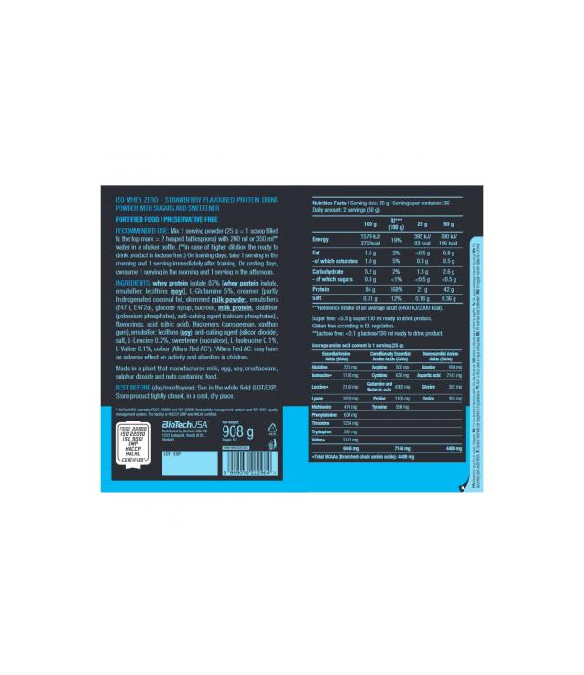 Iso Whey Zero - 908g - Morango - Biotech USA