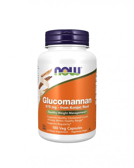 NOW FOODS Glucomannan (Fibra Konjac) 575mg - 180 Cápsulas | Suporte ao Controlo de Peso e Saúde Digestiva