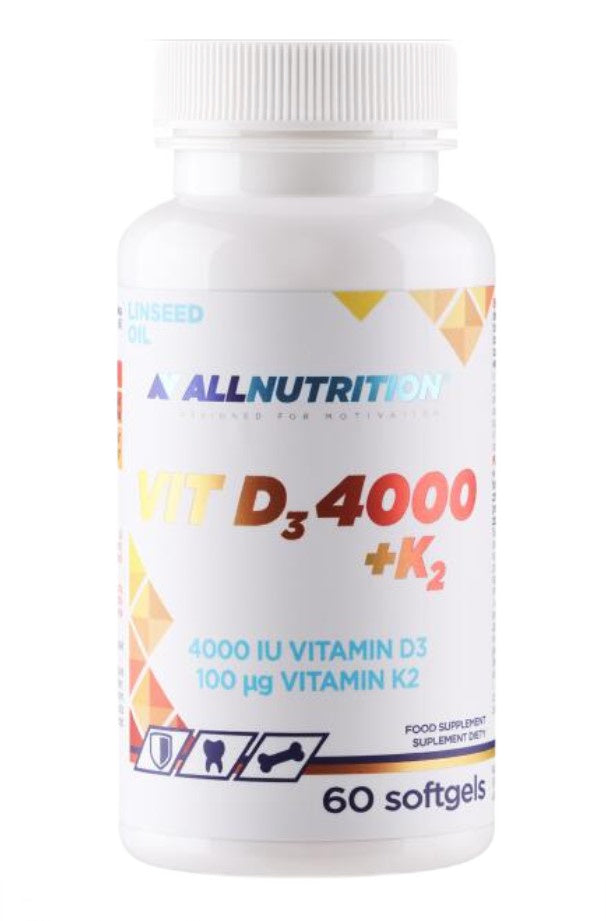 ALLNUTRITION Vitamina D3 4000 UI + K2 (MK-7) | 60 Cápsulas em Óleo de Linhaça | Saúde Óssea e Imunidade