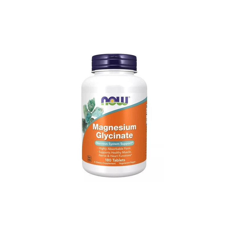 NOW FOODS Bisglicinato de Magnésio (Glycinate) 180 Comprimidos | Alta Absorção para Relaxamento Muscular e Suporte ao Sono