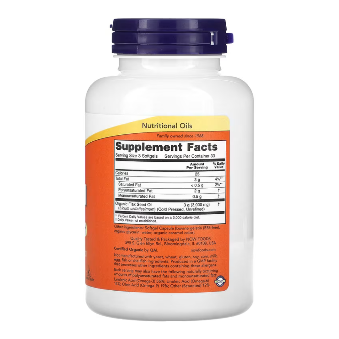 Flax Oil 100mg NOW Foods - 100 Cápsulas