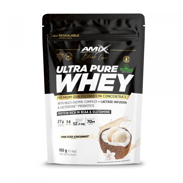 AMIX NUTRITION Ultra Pure Whey (500g) Sabor Coco | Proteína de Soro de Leite Concentrada e Isolada para Massa Muscular