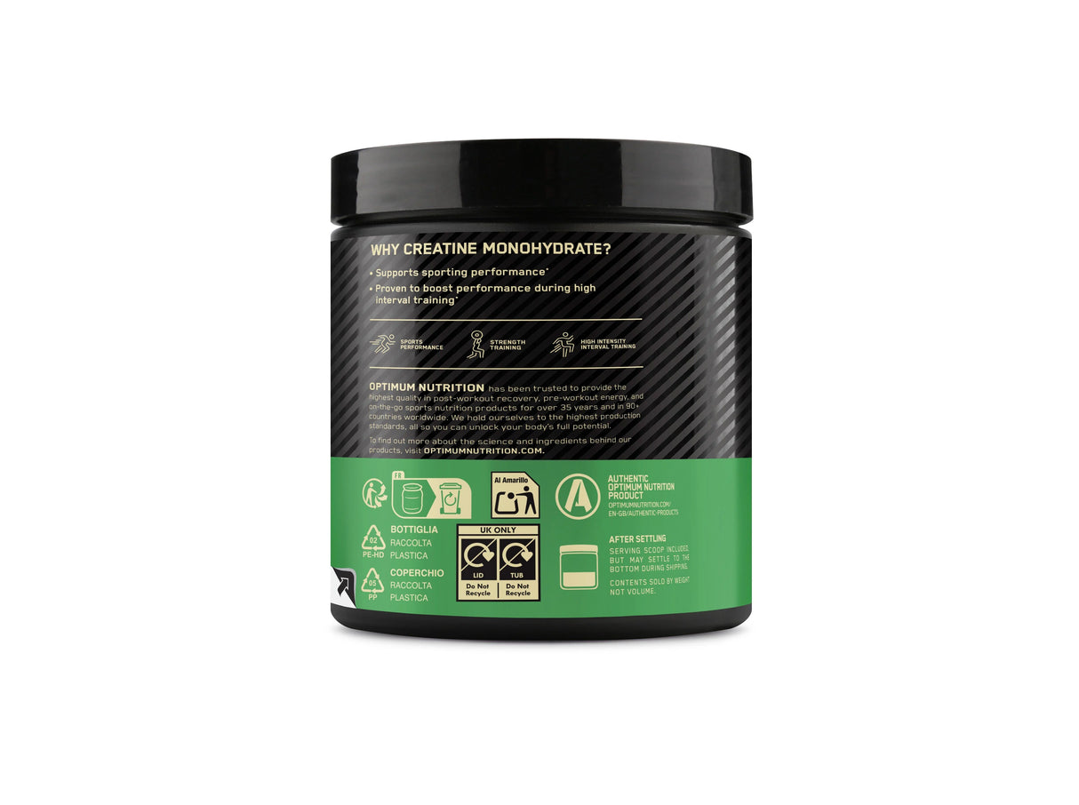 ON OPTIMUM NUTRITION Creatina Monohidratada Micronizada – 187g | 100% Pura, Sem Sabor | Força, Potência e Melhor Absorção