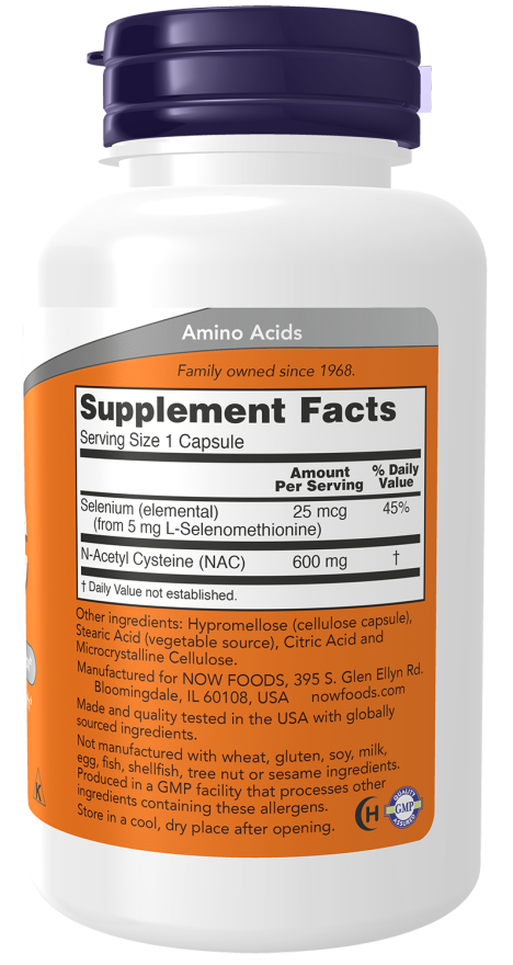 NAC (N-Acetilcisteína) - 600mg - 100 Cápsulas - NOW Foods
