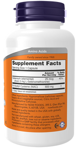 NAC (N-Acetilcisteína) - 600mg - 100 Cápsulas - NOW Foods