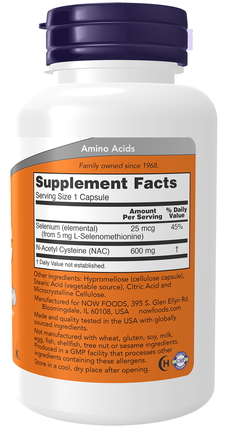 NAC (N-Acetilcisteína) - 600mg - 100 Cápsulas - NOW Foods