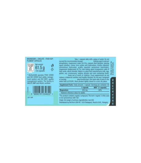 Magnésio Quelato – 60 Cápsulas – BiotechUSA