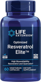 LIFE EXTENSION Resveratrol Elite™ Otimizado 40mg (Trans-Resveratrol) + Bio-Quercetina | 60 Cápsulas Vegetais | Longevidade e Anti-Idade