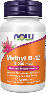 NOW FOODS Methyl B-12 5000 mcg (Metilcobalamina) - 60 Comprimidos Mastigáveis | Energia e Saúde do Sistema Nervoso