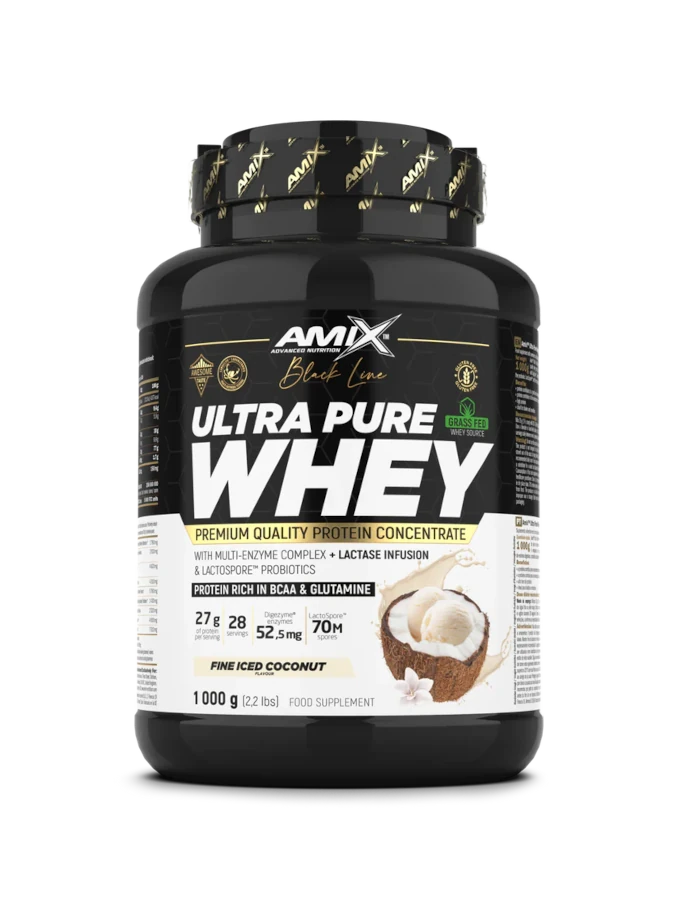 AMIX NUTRITION Ultra Pure Whey (1kg) Sabor Coco | Proteína de Soro de Leite Concentrada e Isolada para Massa Muscular