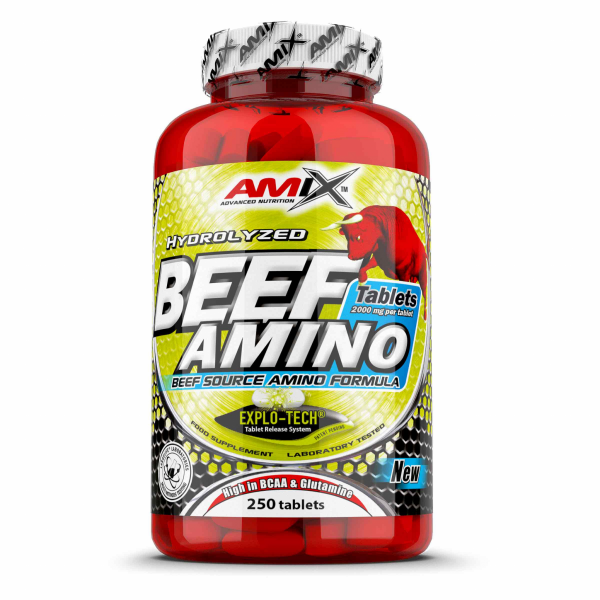 AMIX NUTRITION Beef Amino (250 Comprimidos) | Aminoácidos Puros de Proteína de Carne Bovina Hidrolisada | Recuperação e Construção Muscular