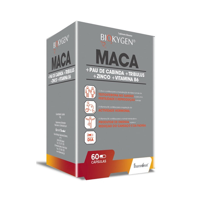 FHARMONAT Biokygen Maca, Tribulus & Pau de Cabinda (60 Cápsulas) | Potenciador Natural de Testosterona, Virilidade e Vitalidade Masculina