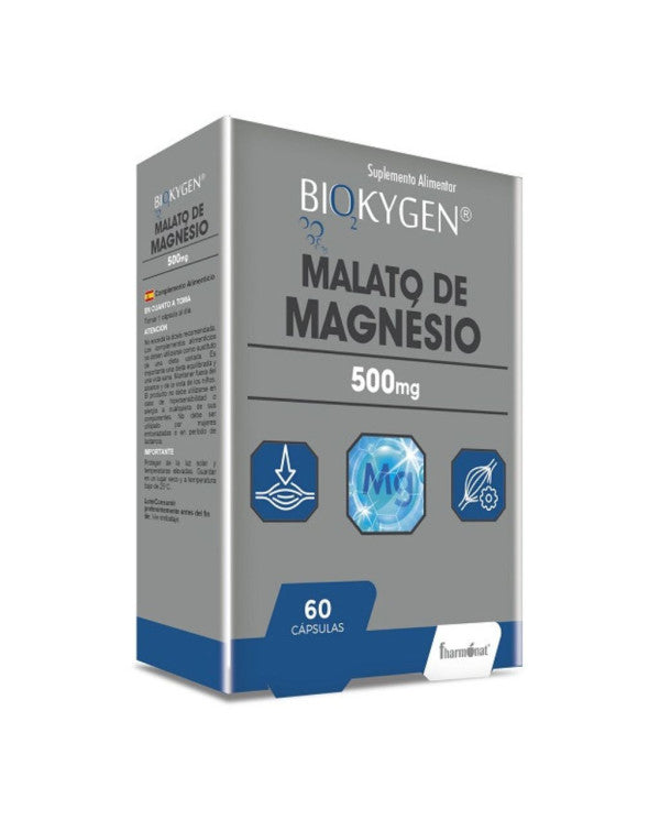 FHARMONAT Biokygen Malato de Magnésio 500mg - 60 Cápsulas | Suporte para Energia (ATP), Músculos e Combate à Fadiga