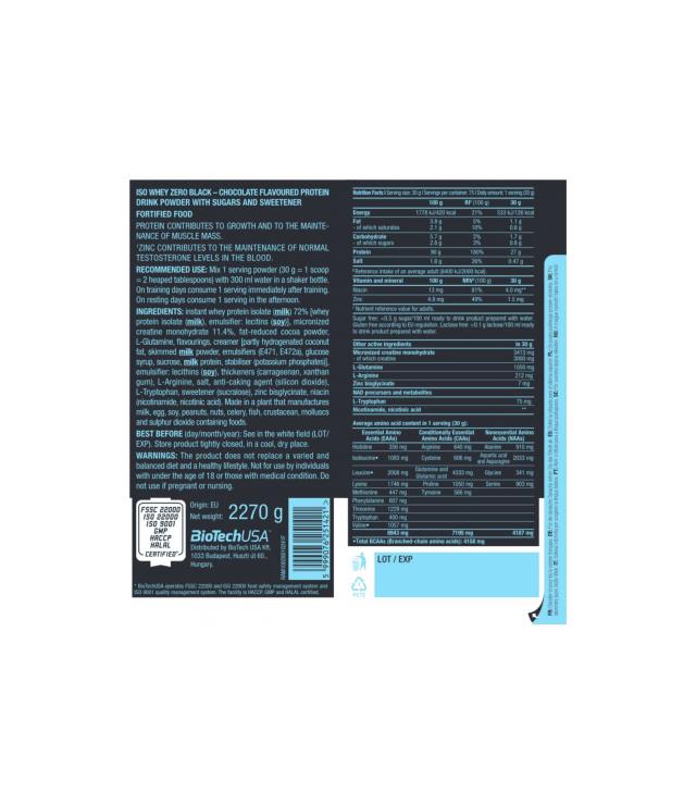 Iso Whey Zero Black Biotech - 2270g Sabor Chocolate